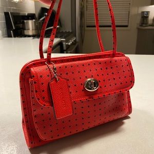 Small Coach Handbag: Red with Black Dots